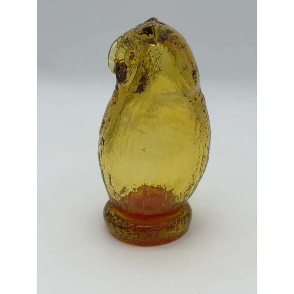 Pilgrim Art Glass Amberina/amber Owl Figurine Vintage 5”H Hand Blown Glass